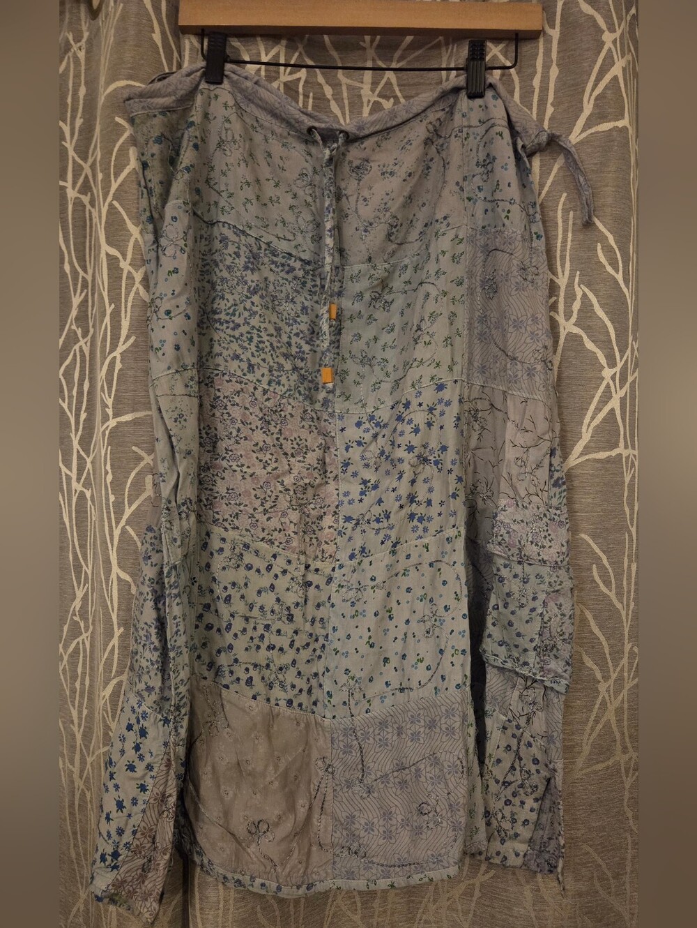 Blue Sky  Boho Blue Floral Tiered Patchwork Embroidered Skirt. Size M
